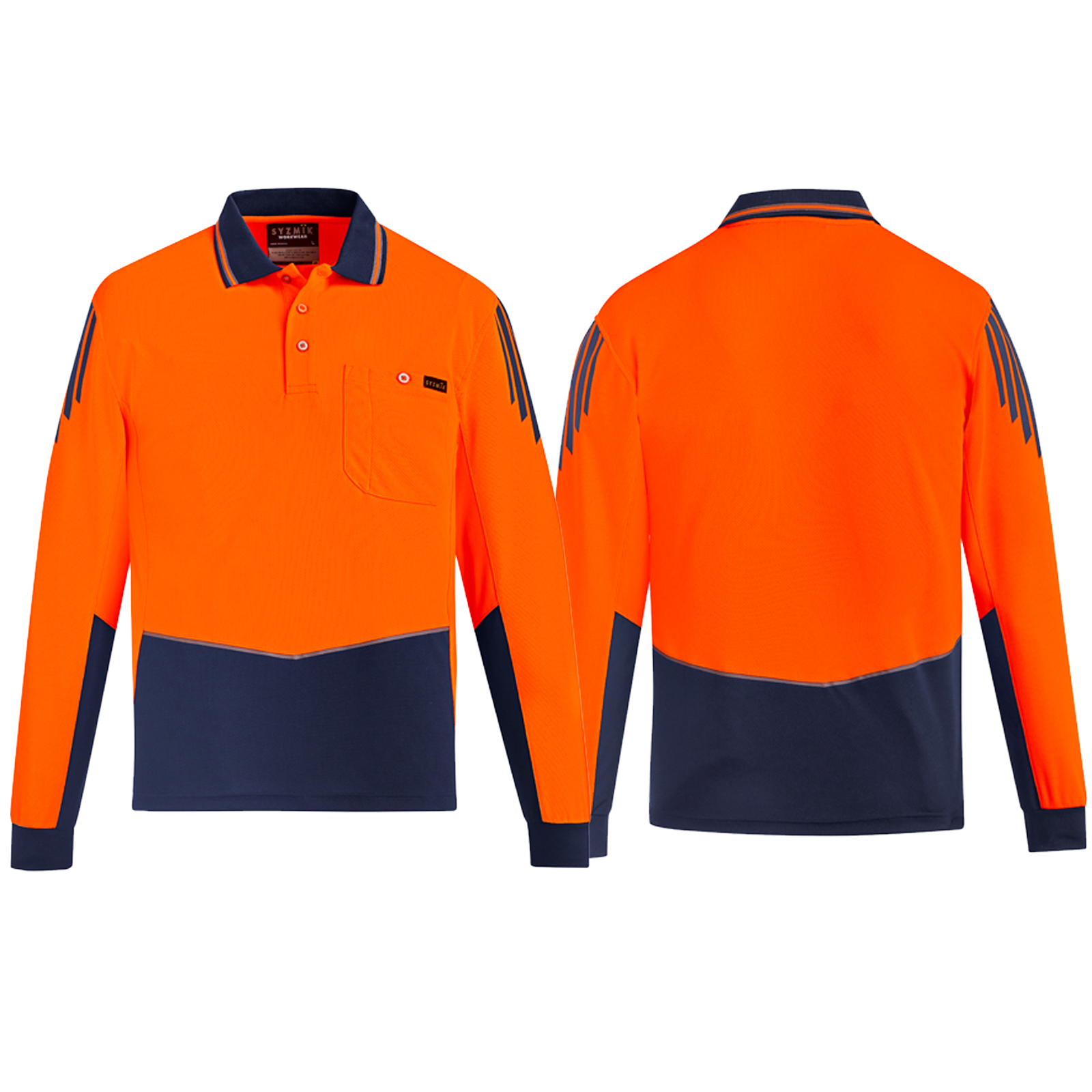 ZH310_Orange_Navy_Front_Back_Syzmik_SunSafe_Australia.png
