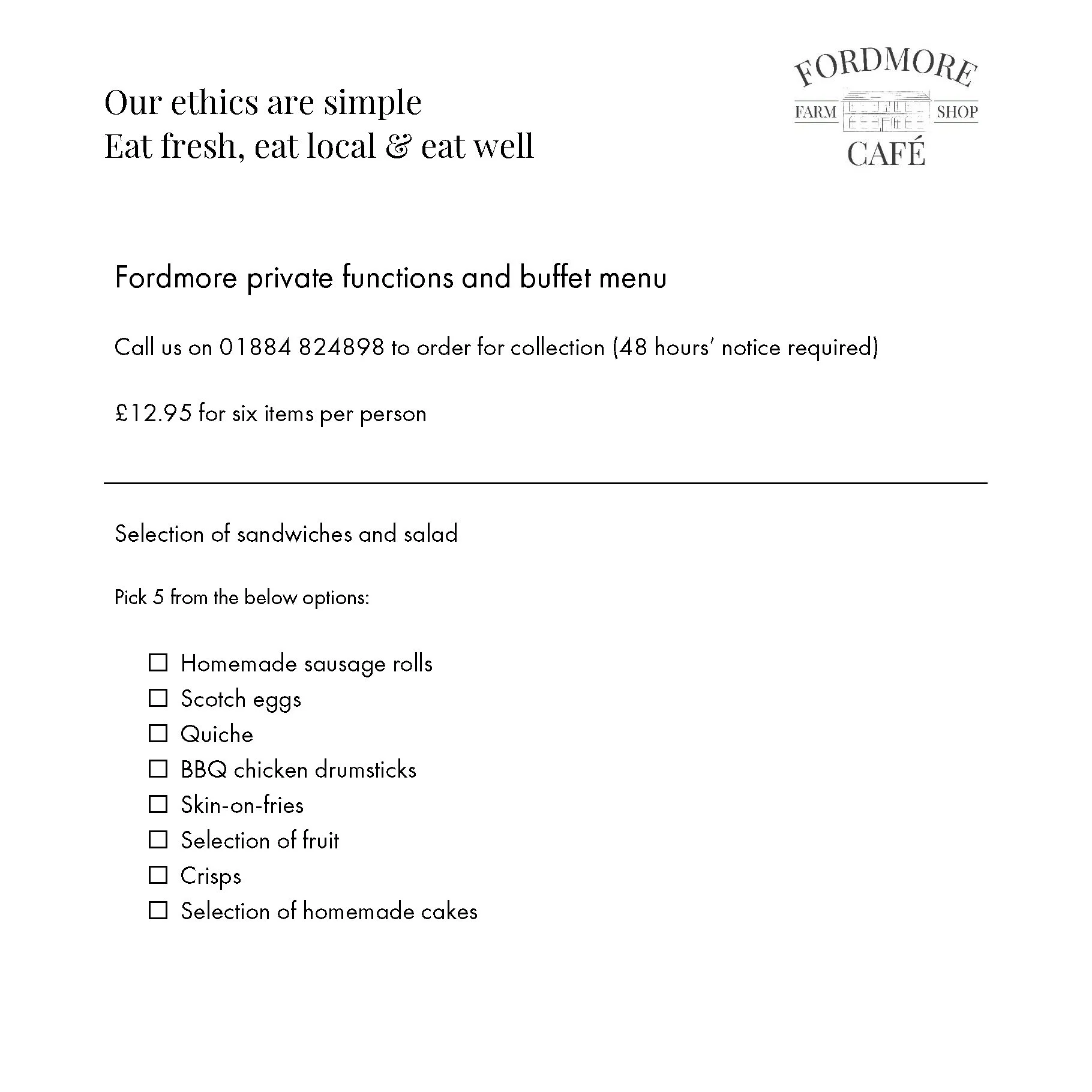 Private function menu now available 