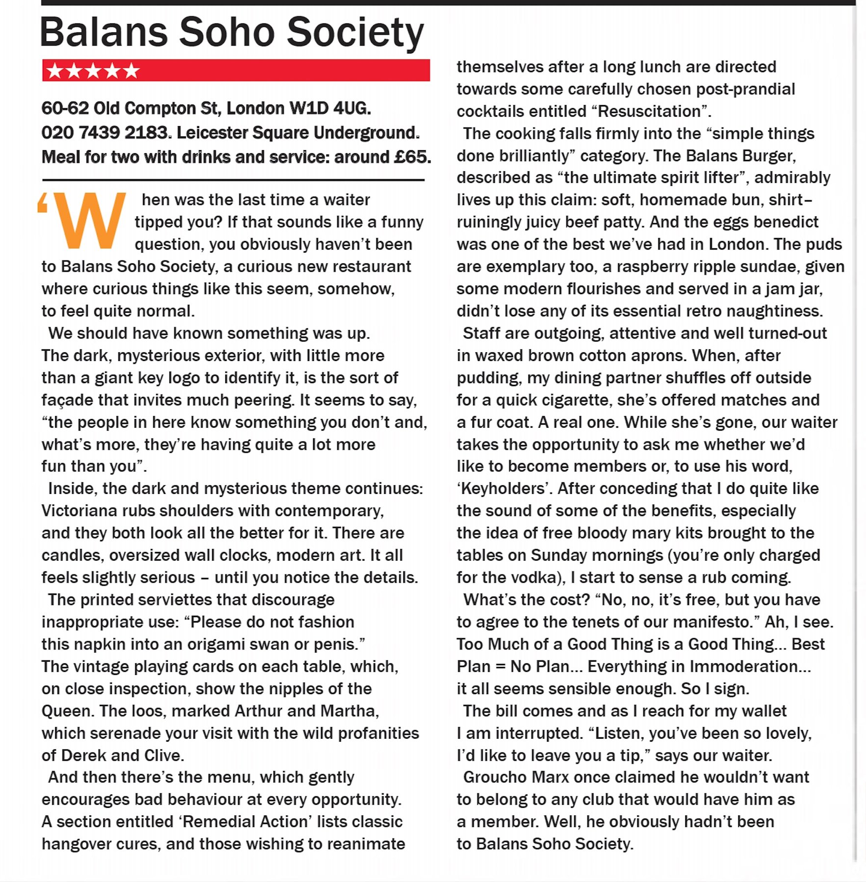 Fake Time Out article to illustrate our concept 