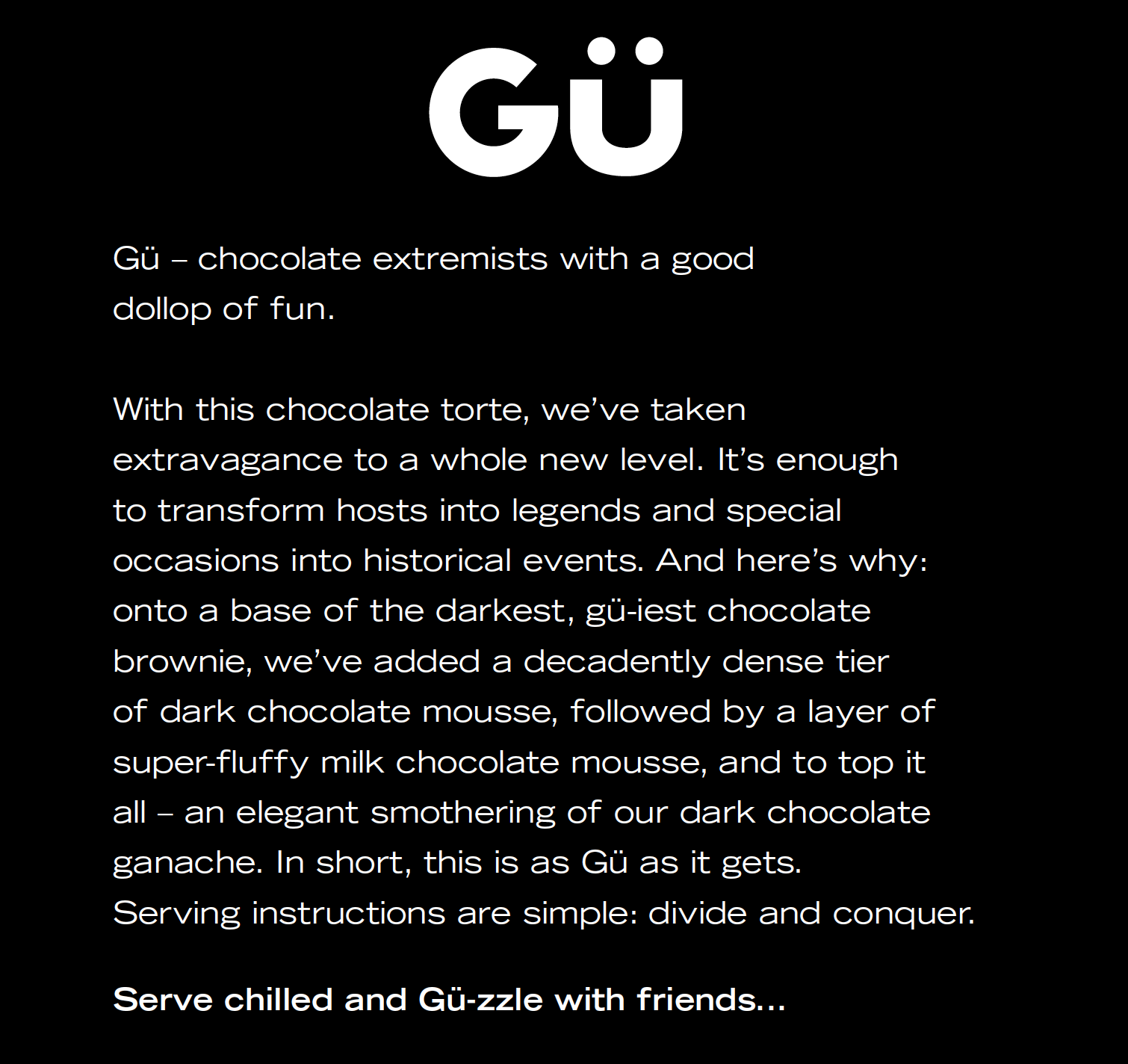 Back of pack, chocolate torte