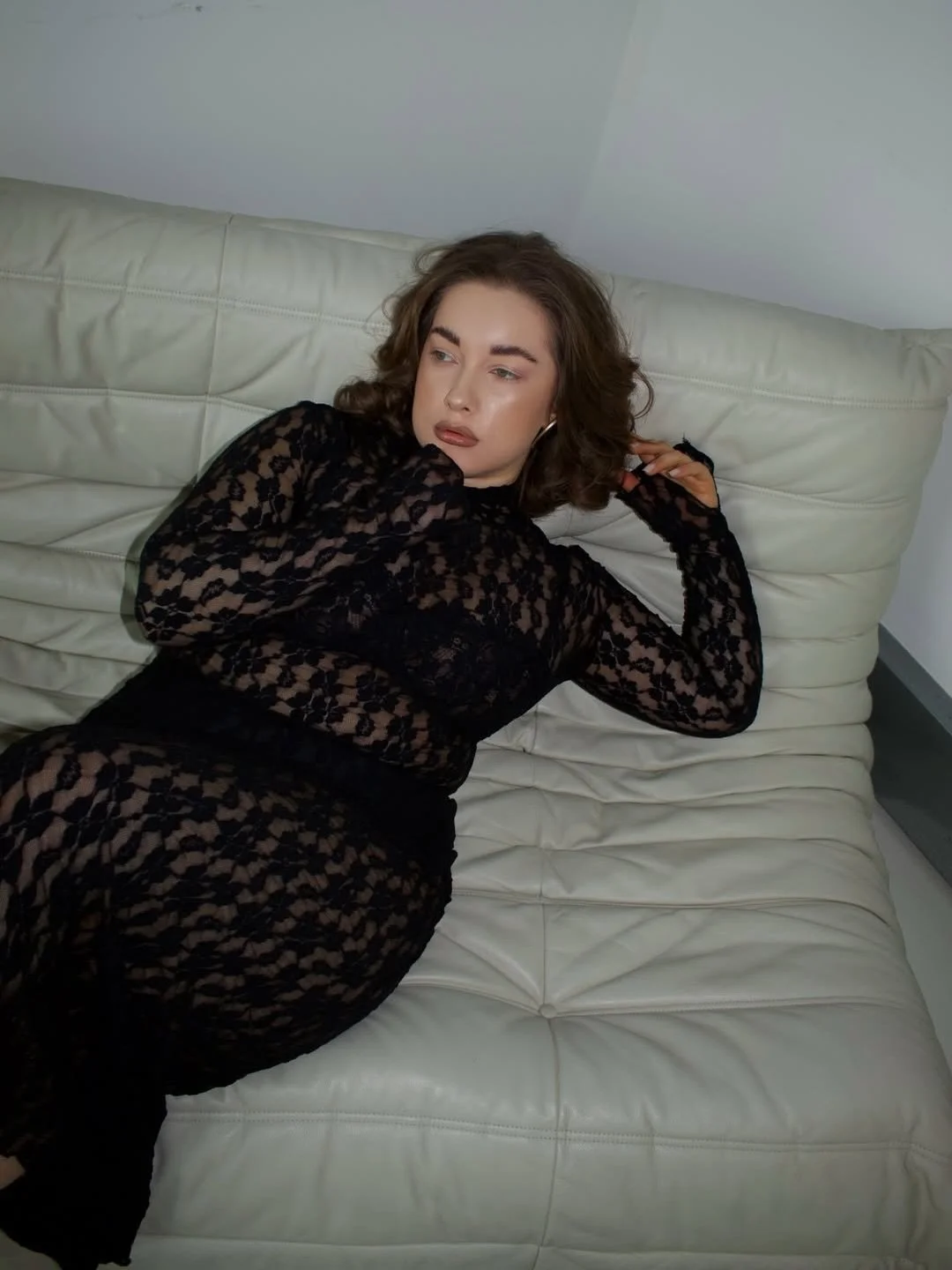 all black &amp; lace - exactly how we like it.

@danielaiesanu in the studio ft our vintage cream togo leather sofa 

hire our west london content studio via the link in our bio.

#minimalstudio #minimalcontentstudio #londoncontentstudio
#londonstudi