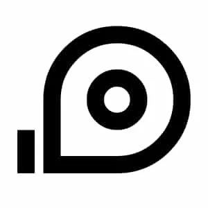 Black and white logo with a stylized letter 'P' inside a circular shape.