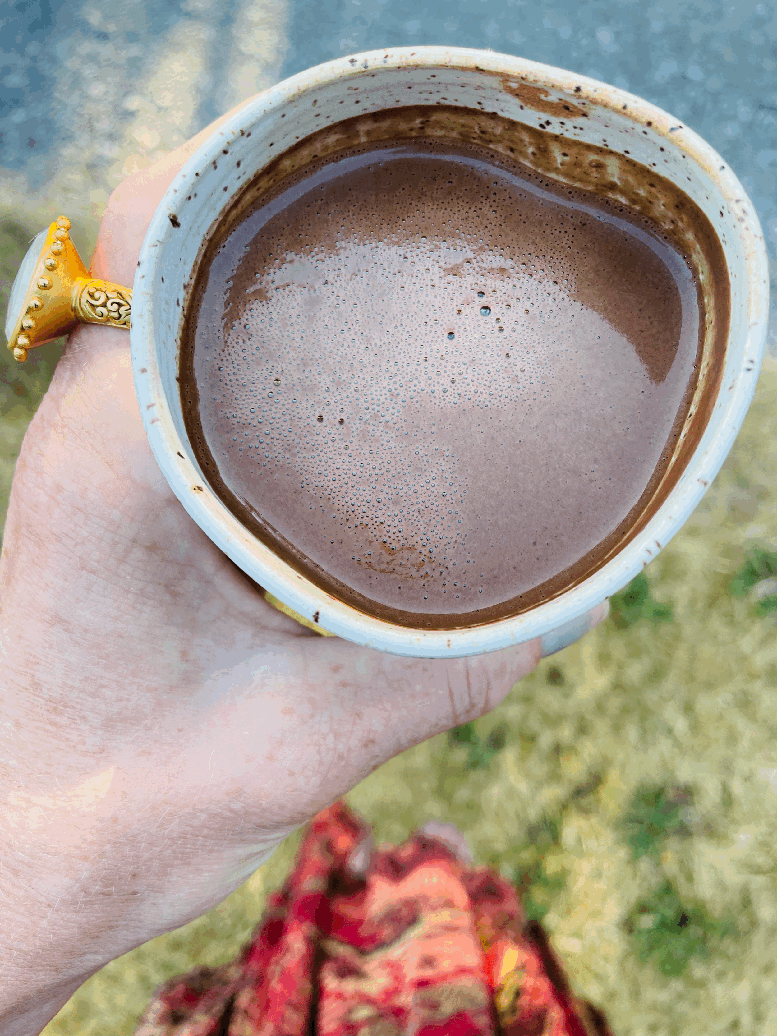 Sarah Seads's is holding her favourite drink here: CACAO.