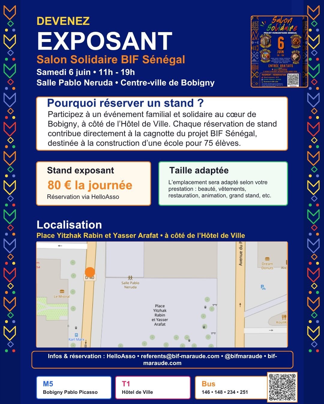 🚨 Appel &agrave; exposants / prestataires 🚨

Vous avez un business, une marque, une activit&eacute; ou vous connaissez quelqu&rsquo;un qui souhaite tenir un stand ?

Nous recherchons des exposants pour notre Salon Solidaire BIF S&eacute;n&eacute;ga