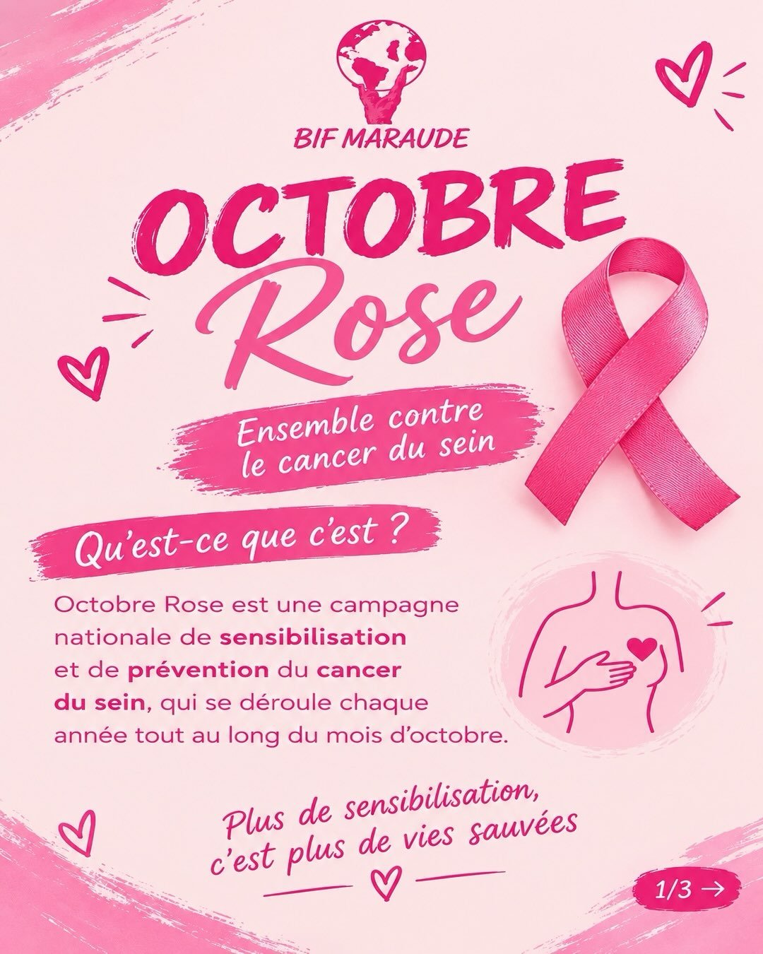 🎀 OCTOBRE ROSE &mdash; Ensemble contre le cancer du sein 🎀

&Agrave; l&rsquo;occasion d&rsquo;Octobre Rose, BIF Maraude se mobilise pour sensibiliser, informer et encourager le d&eacute;pistage du cancer du sein. 💗

Le cancer du sein est le cancer