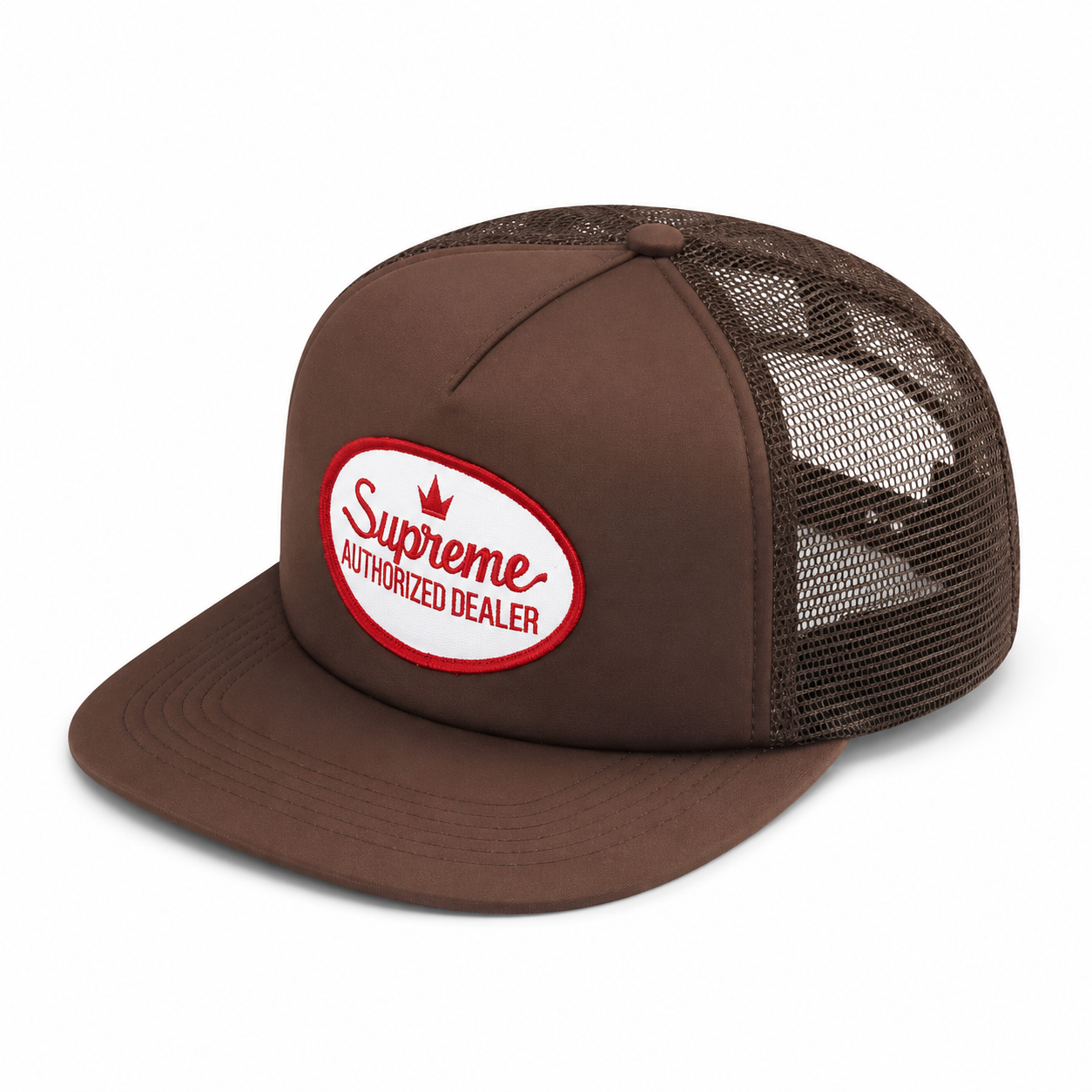 Supreme Authorized Dealer Mesh Back 5-Panel Brown Trucker Hat