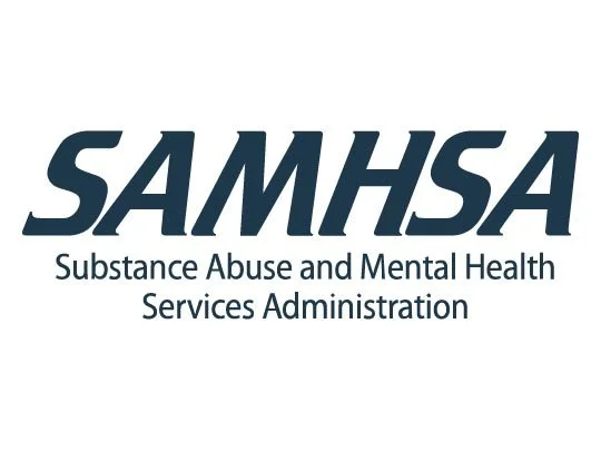 Substance Abuse and Mental Health Services Administration logo in navy blue on white background.