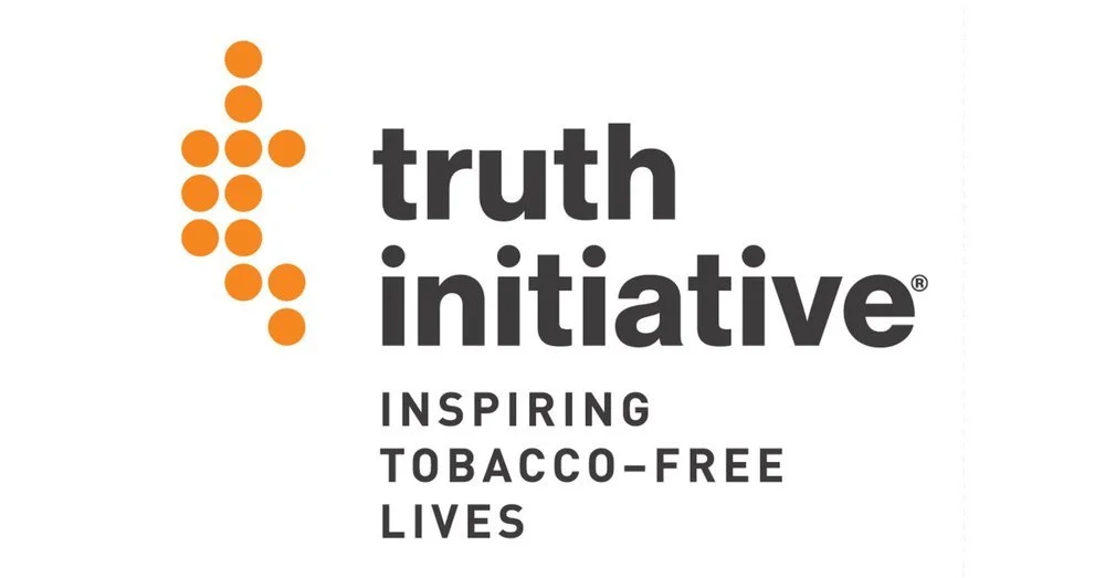 Truth Initiative logo in all lowercase black letters with the logomark on the left of orange circles to create an abstract letter "t".