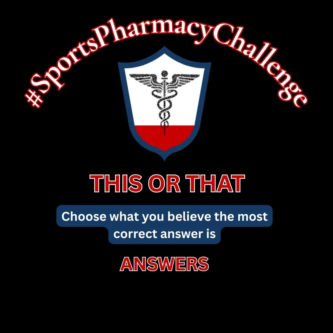 These are the answers from yesterday's #SportsPharmacyChallenge 
Thank you to those who participate! I really enjoy making these and am hoping to reach as many people as I can to show there is more to pharmacy than counting pills! 
Stay tuned for nex