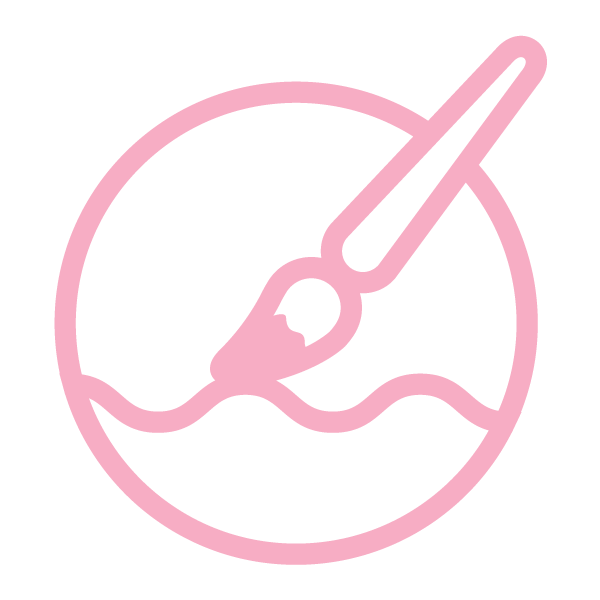 Icon of a paint brush painting a squiggly line inside of a circle.