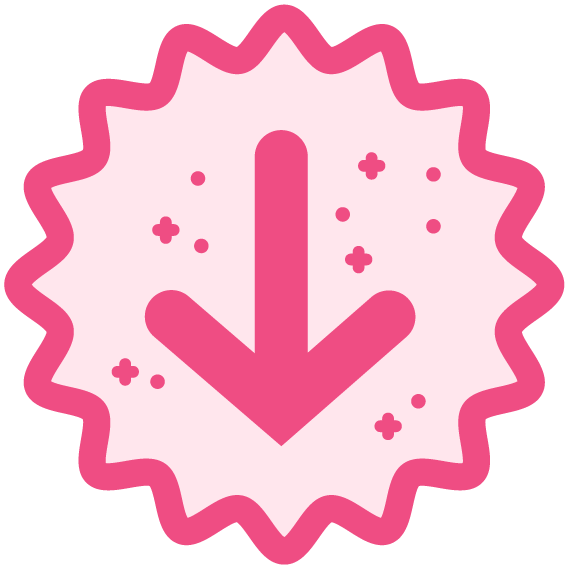 Pink sparkling arrow pointing down, moving up and down.