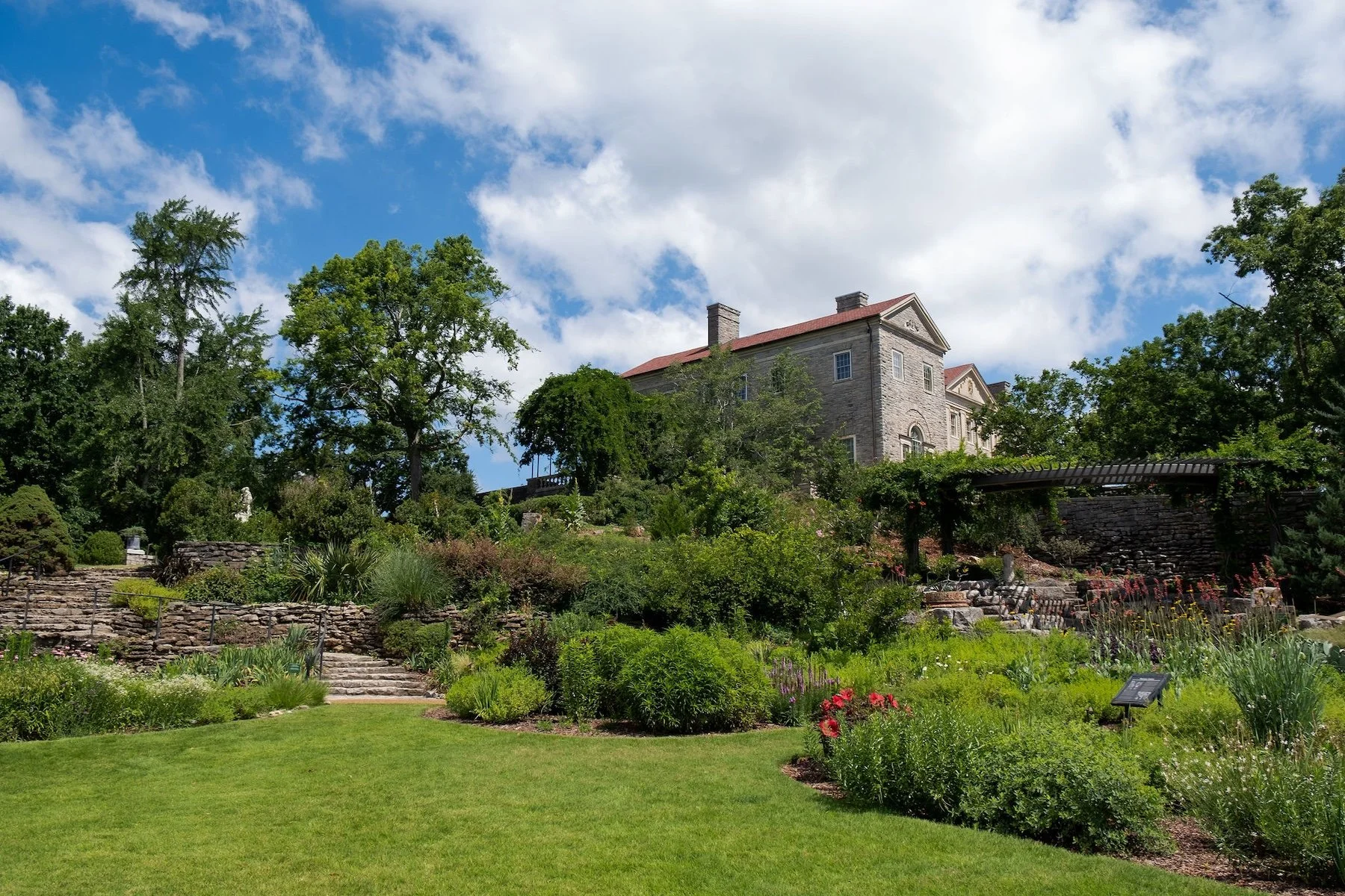 A view of the Wills garden and Cheekwood Mansion.