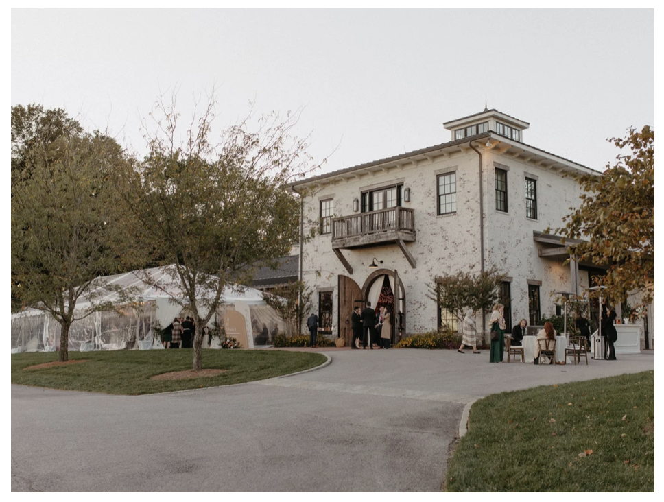 A view of the outside of an Italian style wedding venue.