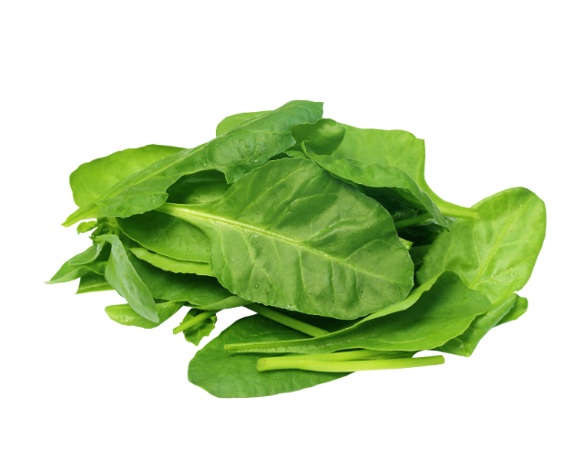 Fresh spinach leaves stacked together.