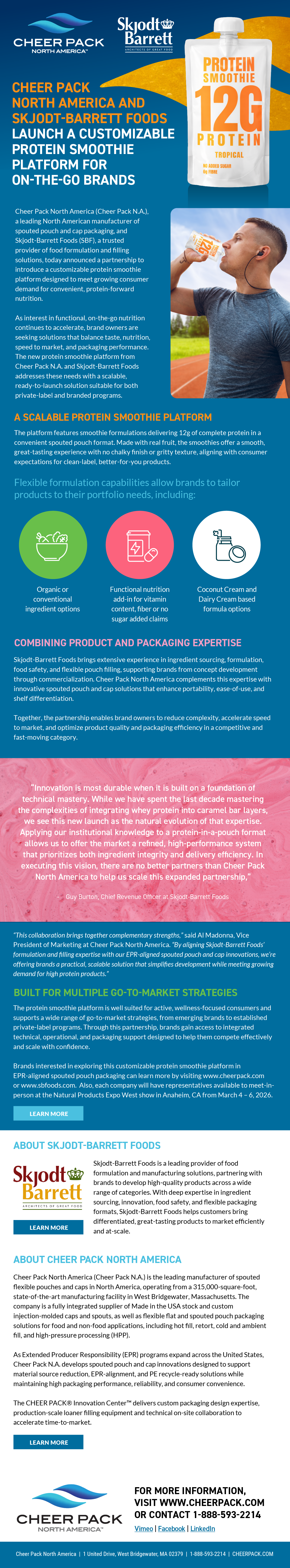 Cheer Pack North America and Skjodt-Barrett Foods Launch a Customizable Protein Smoothie Platform for On-the-Go Brands