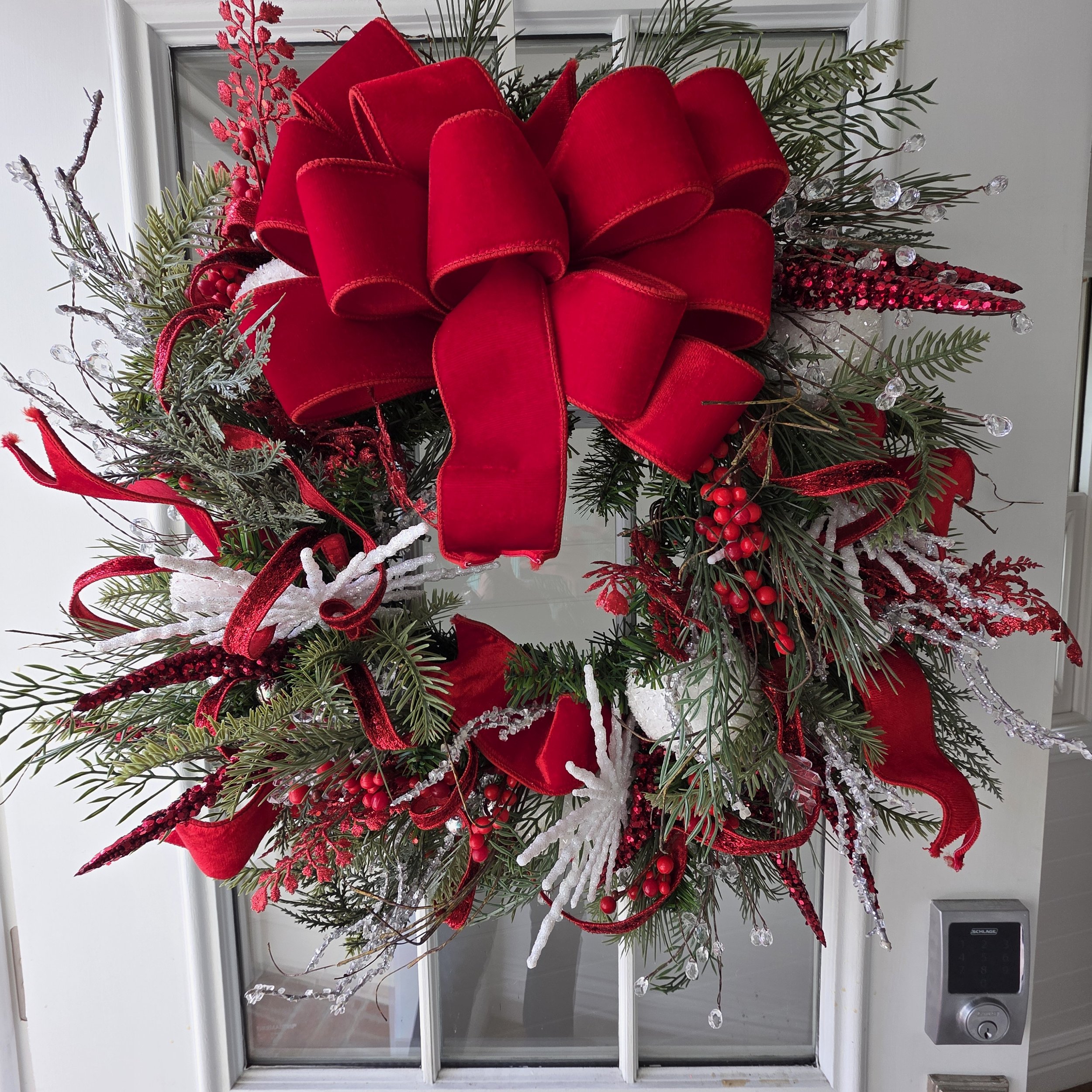 Christmas Wreath, Red and White Wreath, Snowflake Wreath