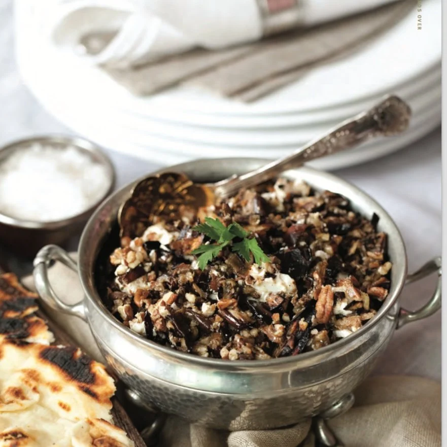 Grilled Eggplant Dip with Feta and Pecans