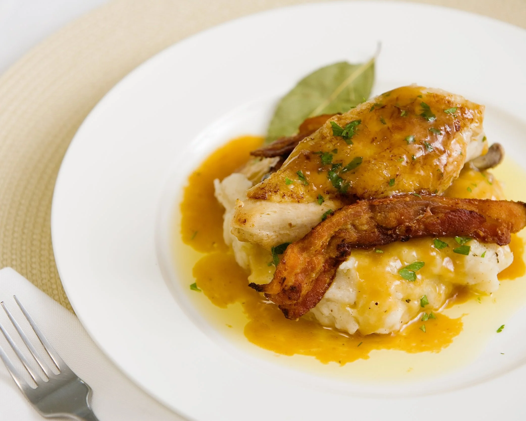 Lemon Honey Chicken With Bacon And Parsnip Mash