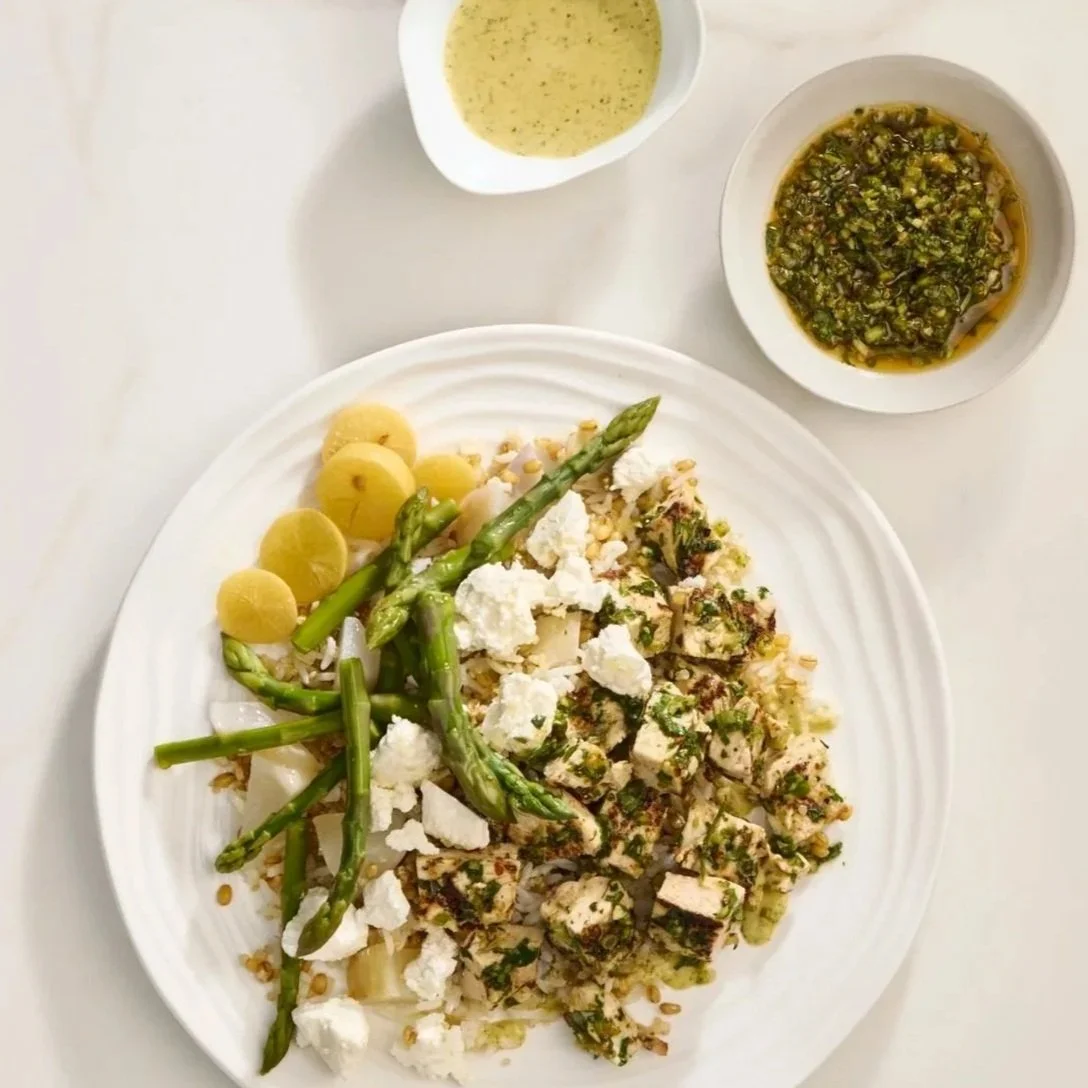 Grain Salad with Feta, Charmoula, and Preserved Lemon Dressing