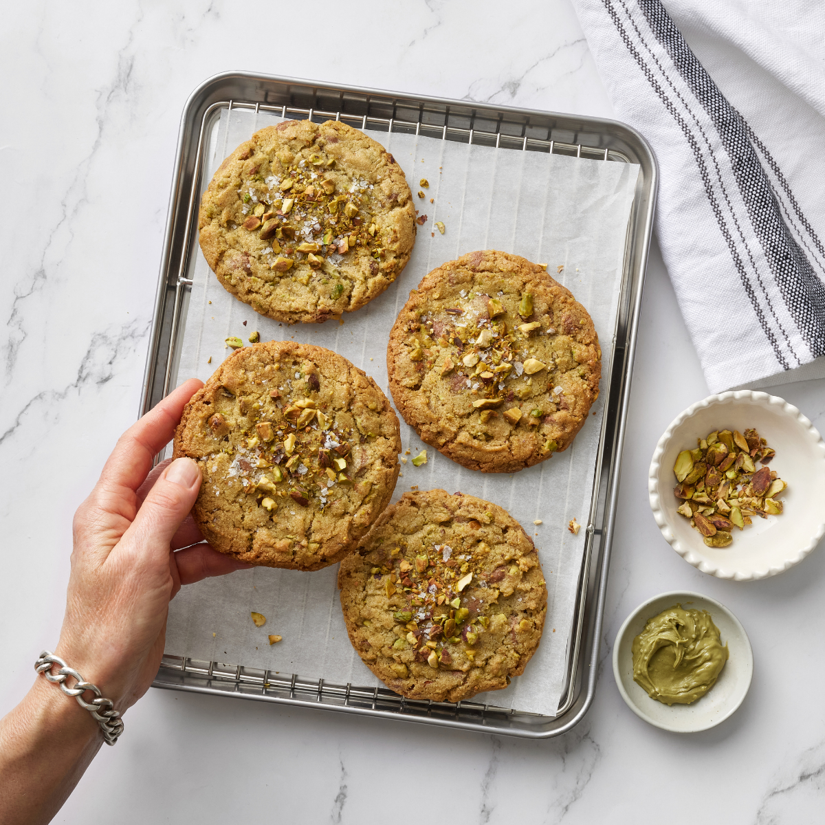 Salted Chocolate Chip Pistachio Cream Cookies