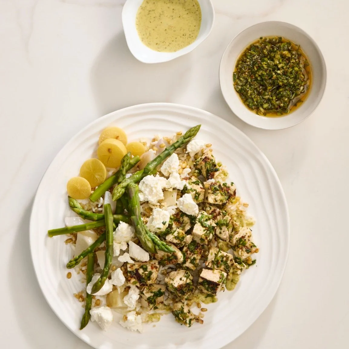 Go with the grain! This salad with charmoula chicken and preserved lemon dressing is glorious