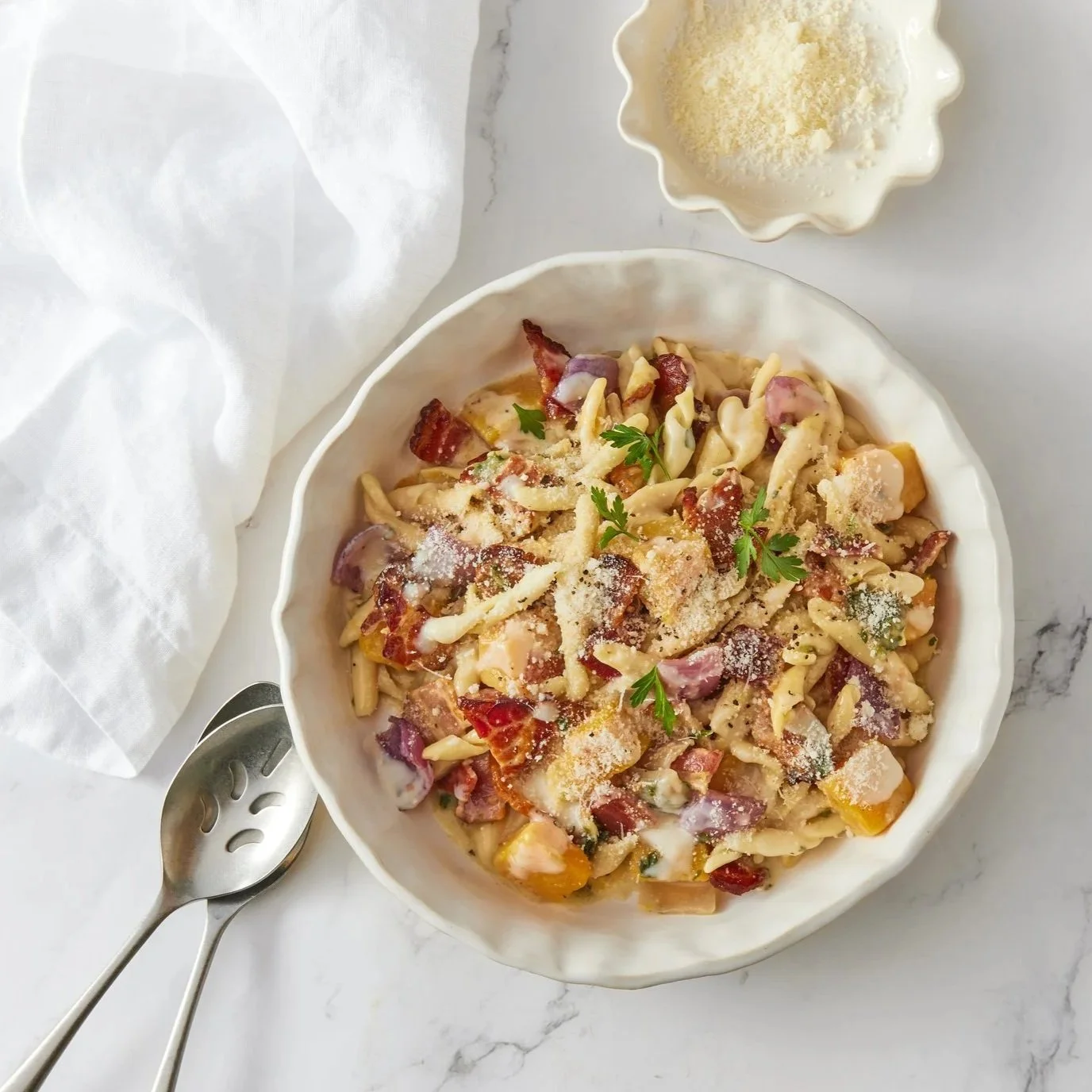 Butternut Squash Pasta with Bacon &amp; Parmesan