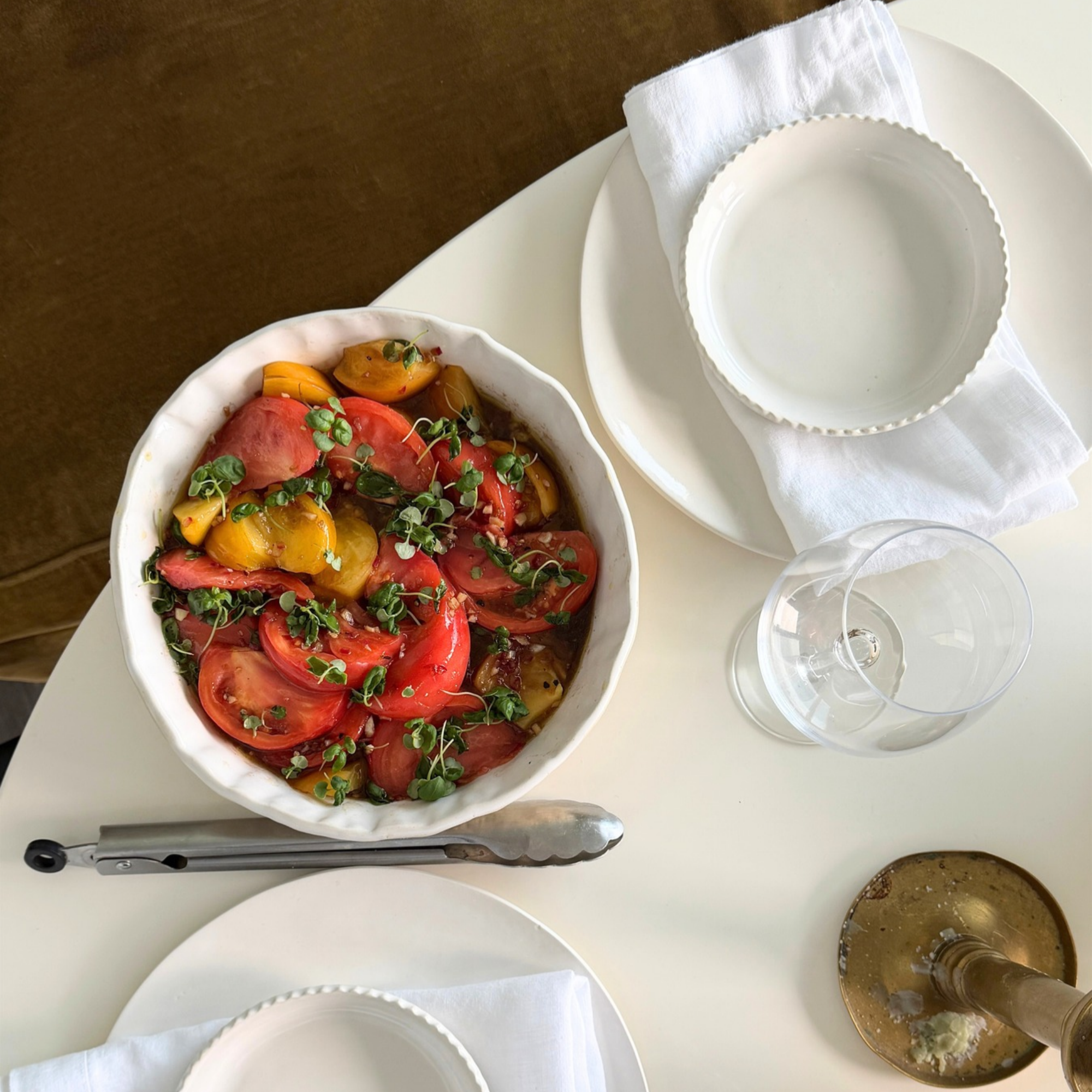 Charred Macerated Heirloom Tomato Bruschetta