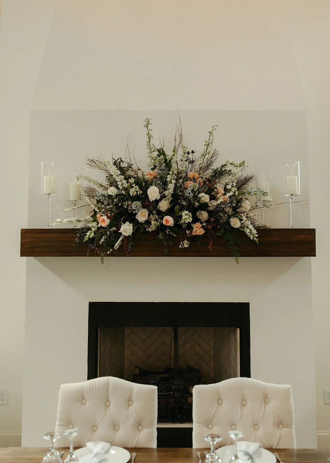floral arrangement on mantle