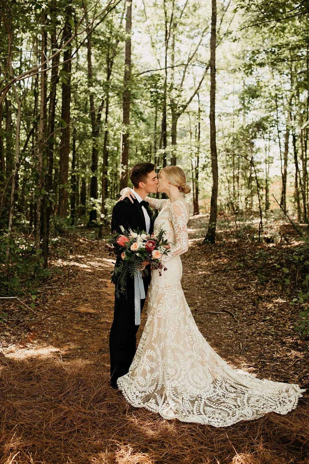 bride and groom kissing