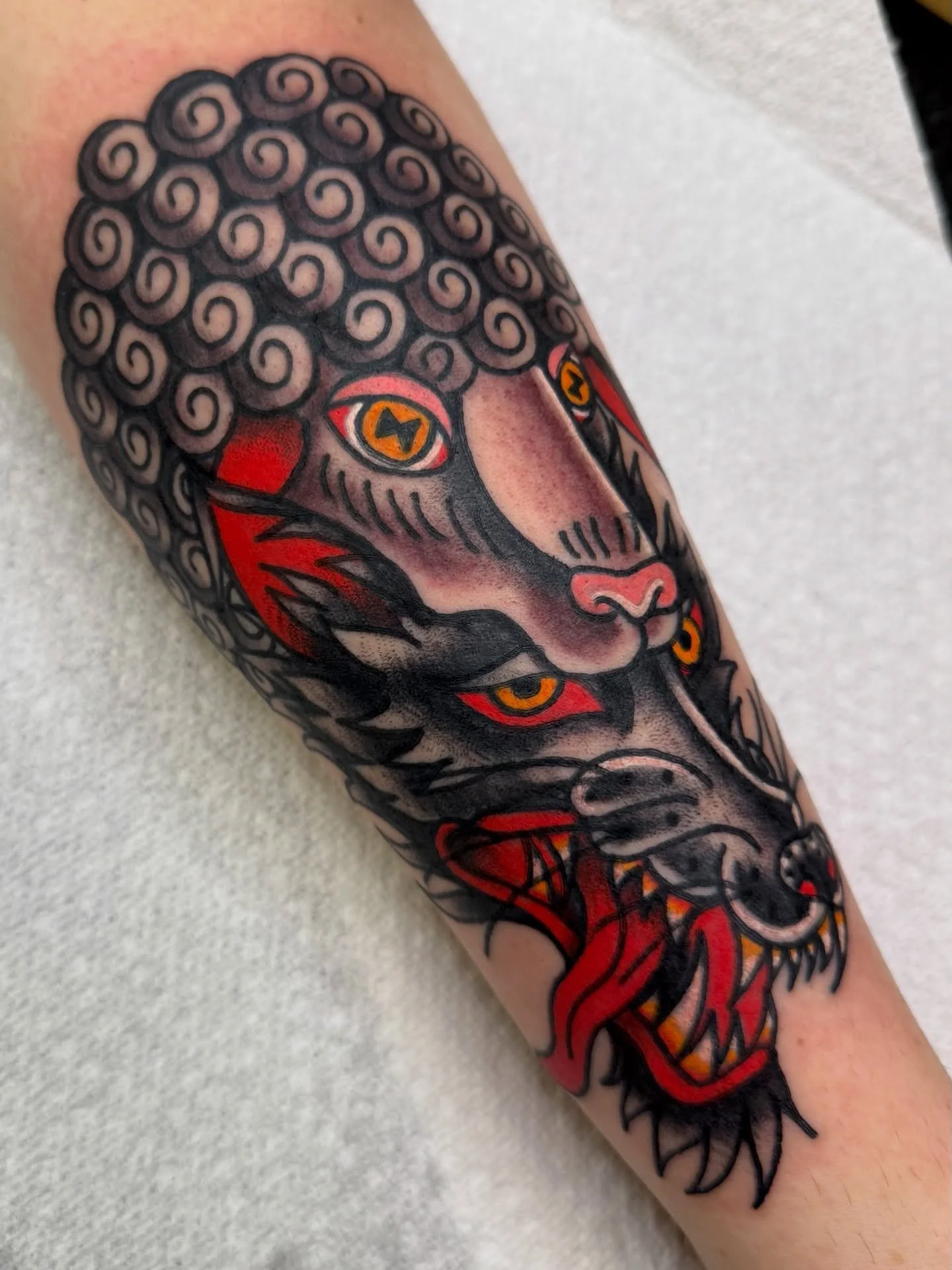 wolf in sheep&rsquo;s skin off of my flash for Michael! thank you so much for your trust with this one! It&rsquo;s one of my absolute favorites off of my flash and I&rsquo;m so excited I got to tattoo it! ✨ I hope it heals up well for you! 

The link