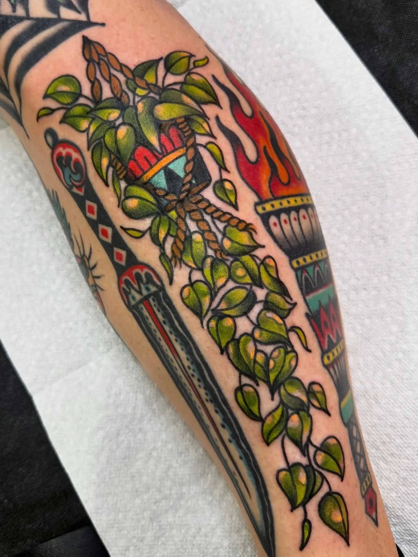 pothos in a hanging pot to fill a long gap >> thank you Jessica for your trust with this one! it was absolutely lovely to meet you and tattoo you! I hope it heals up well for ya ✨ 

I love filling tough gaps and would love to fill yours 💖 link