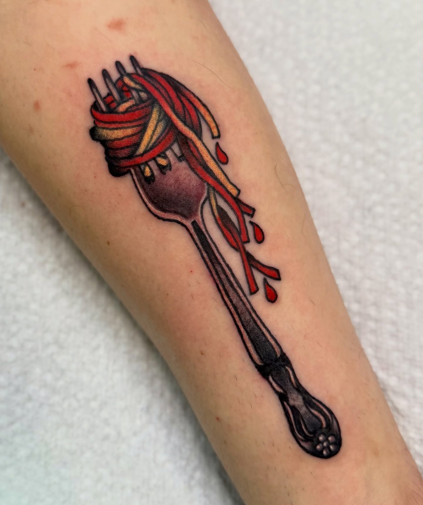 it&rsquo;s pasta season (every season is pasta season) 🍝 thank you so much for your trust with this one Jamie! it was so lovely to tattoo you and hang w you and Kelsey ✨ I hope it&rsquo;s been healing up well for you! 

to book in, fill out the link