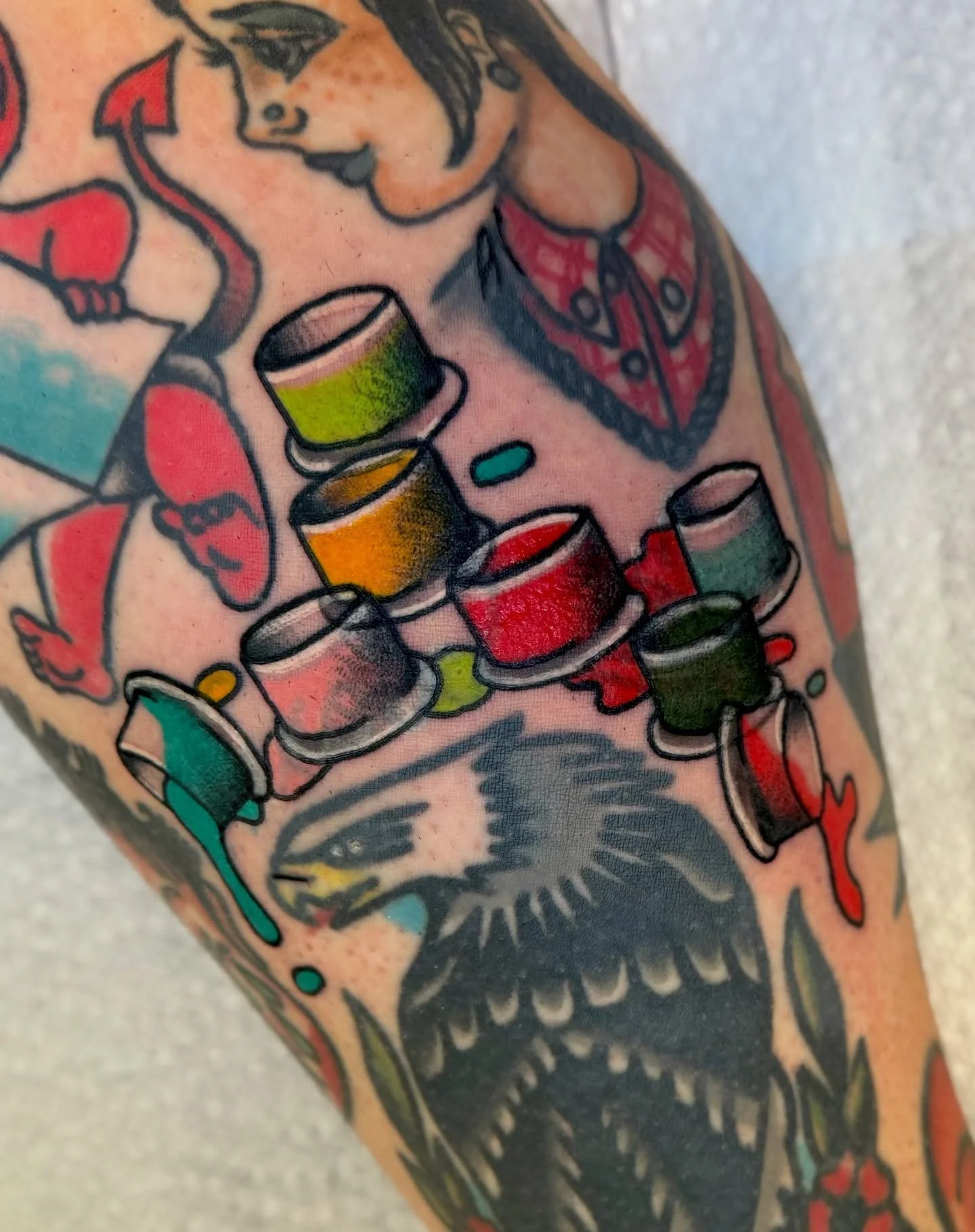 ink cap filler tattoo on me and by me 🫟 with a couple sneaky lil coverups in there! it&rsquo;s such a weird feeling to tattoo yourself I can&rsquo;t tell if I love or hate it 

link is in my bio to book in &mdash; your idea or mine! I can&rsquo;t wa