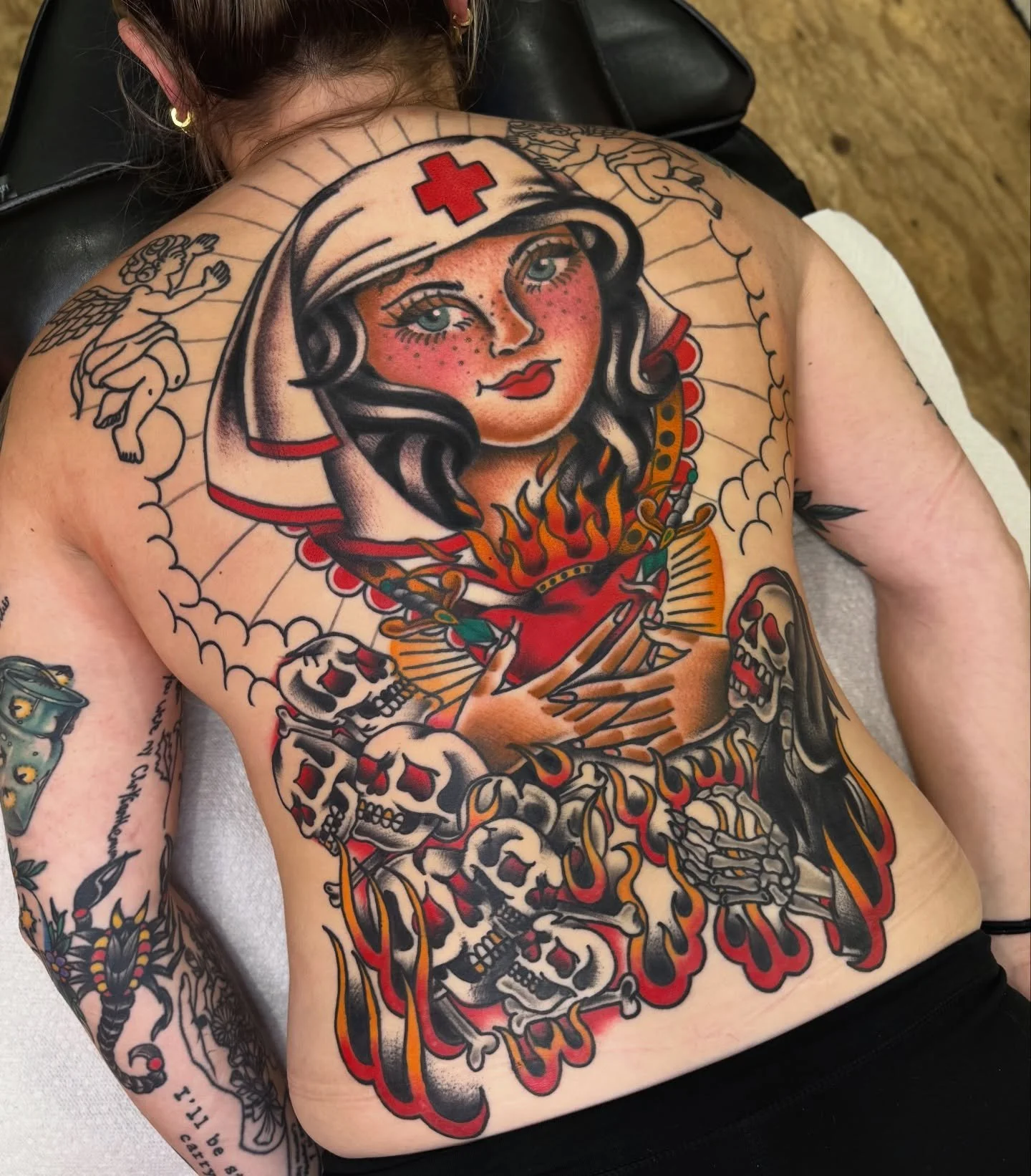 we&rsquo;re getting close to the finish line on this back piece so I wanted to post some in progress photos 🫶 this is where we are after four sessions and about 15 hours! thank you for your commitment Julie ✨ it&rsquo;s so lovely to know you! and a 