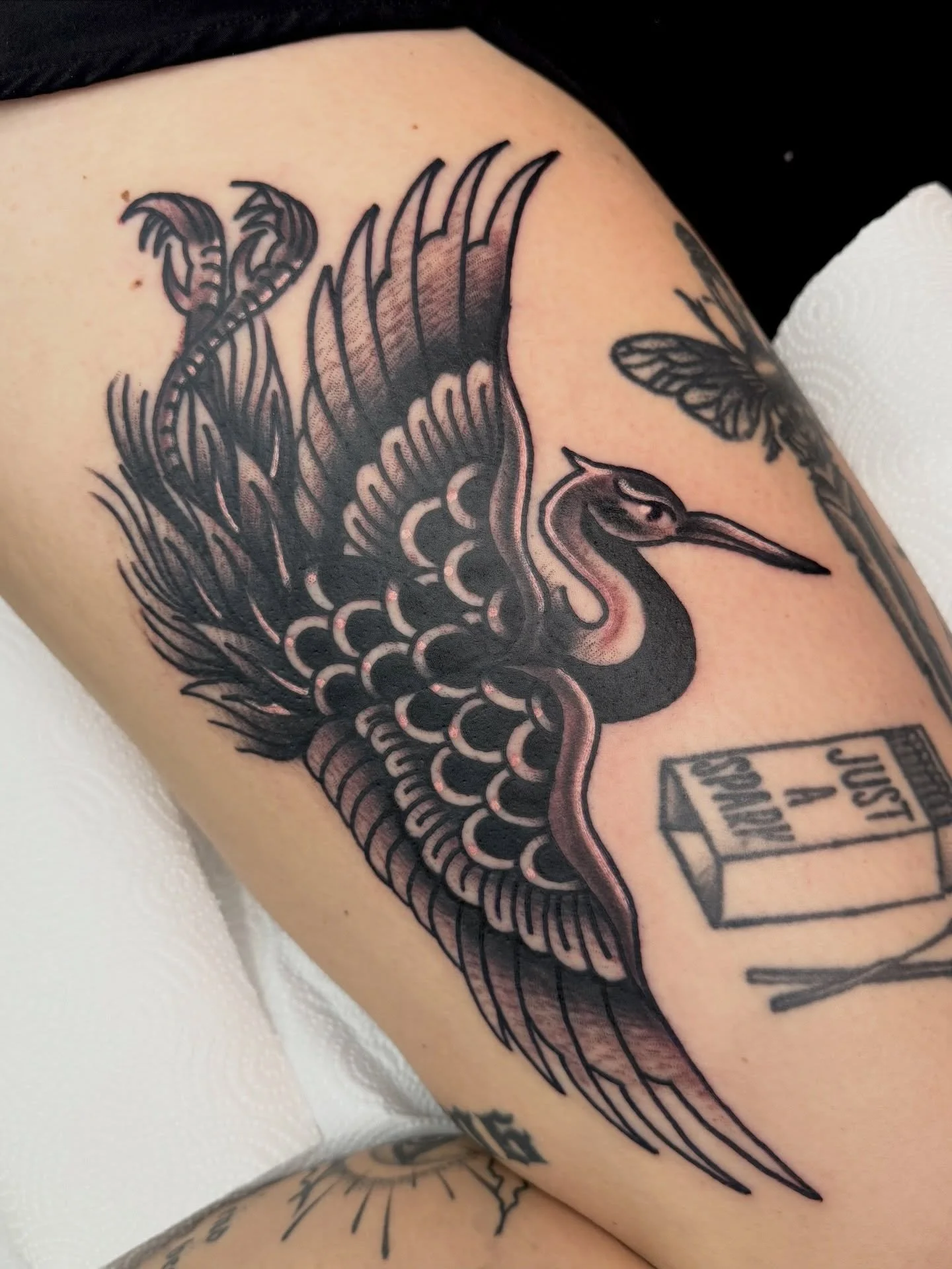 crane off of my flash made to fit for Gina! 💫 I&rsquo;m so grateful to tattoo every day and meet the sweetest humans! thank you for your trust with this one, I hope it healed up well for you! 

a friendly reminder all of my flash is repeatable, able