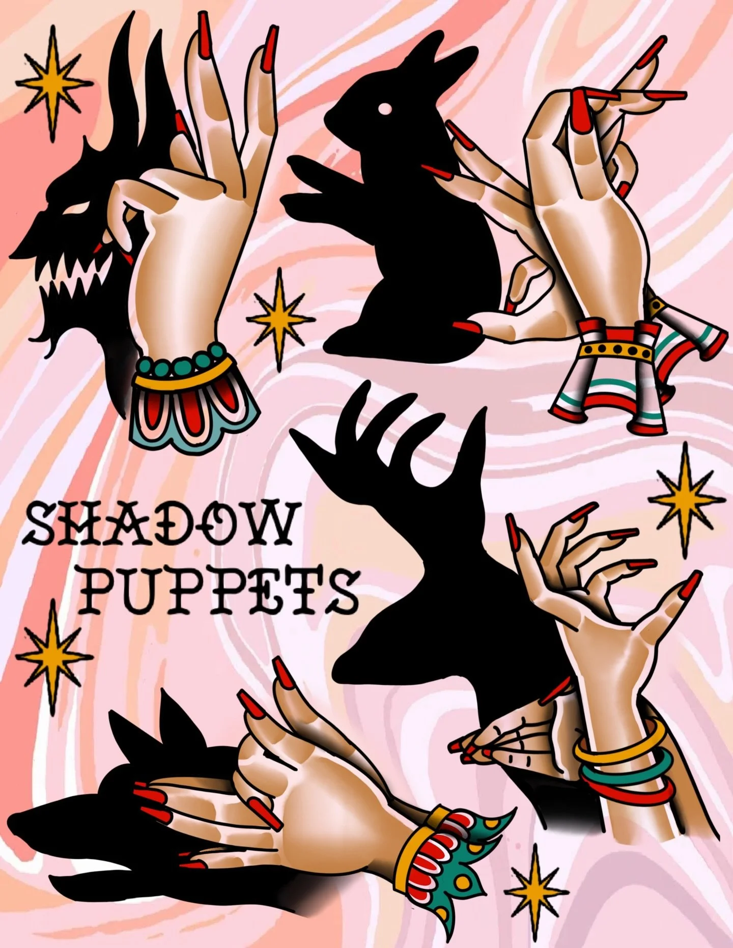 shadow puppets being added to the flash arsenal 😤 I&rsquo;ve always wanted to tattoo one of these! a friendly reminder all of my flash is repeatable, able to be adjusted to your liking and can be done in color or black and grey!  it can all be easil