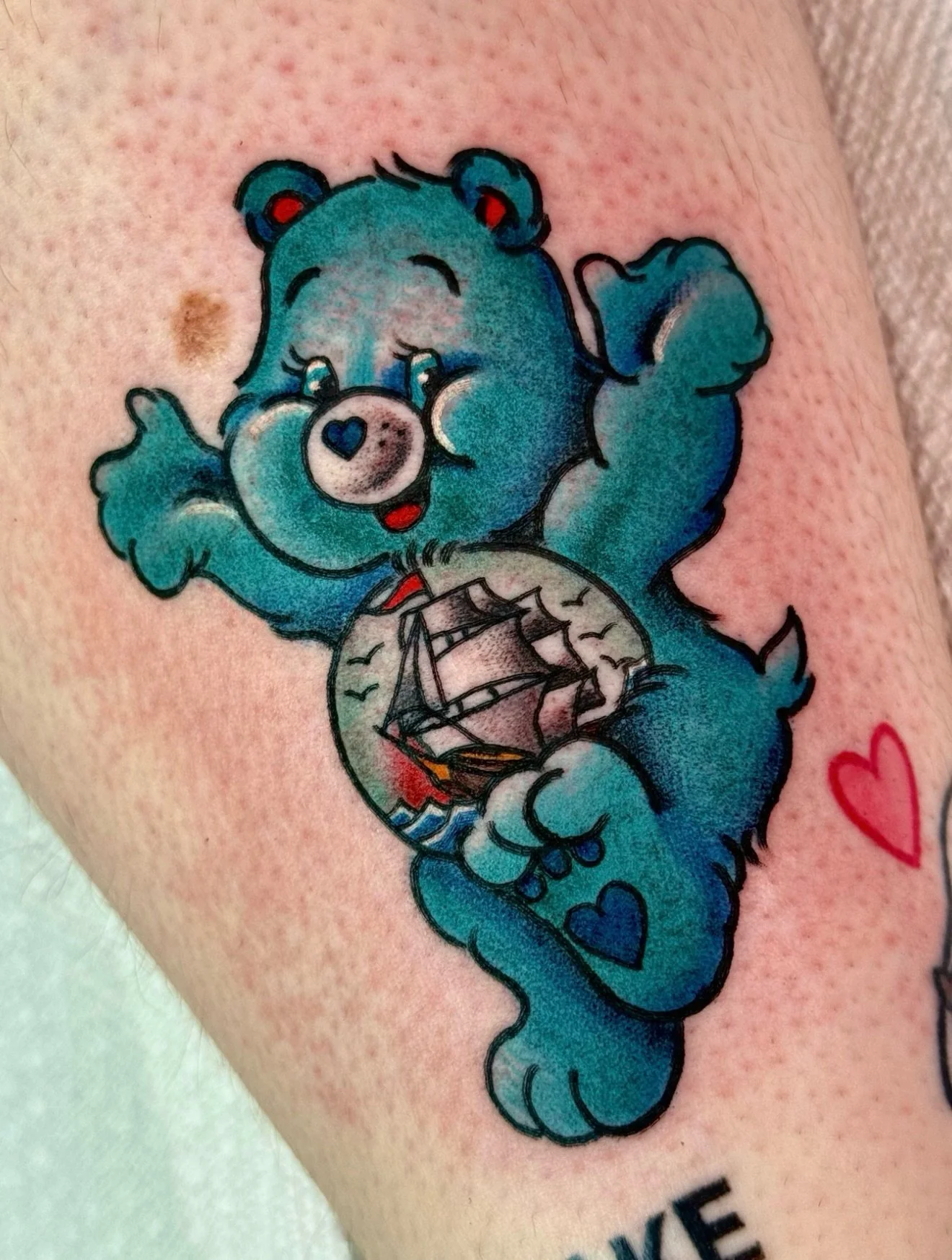 carebear with a clipper ship off of my flash! thank you for your trust, patience and for making the trip to Pittsburgh Brianna! it was so lovely to tattoo you again and catch up 💫✨

I have a whole sheet of these cuties I drew in 2023 (time flies) if