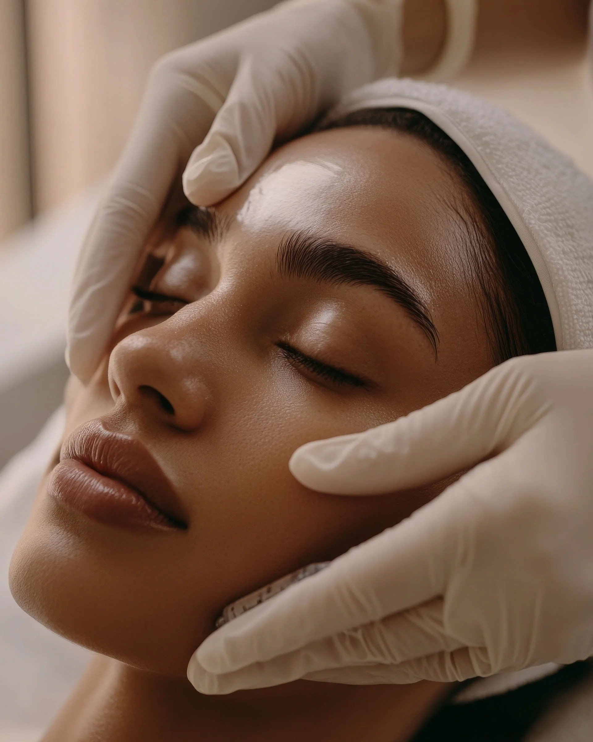 Woman getting spa treatment at a boutique med spa.