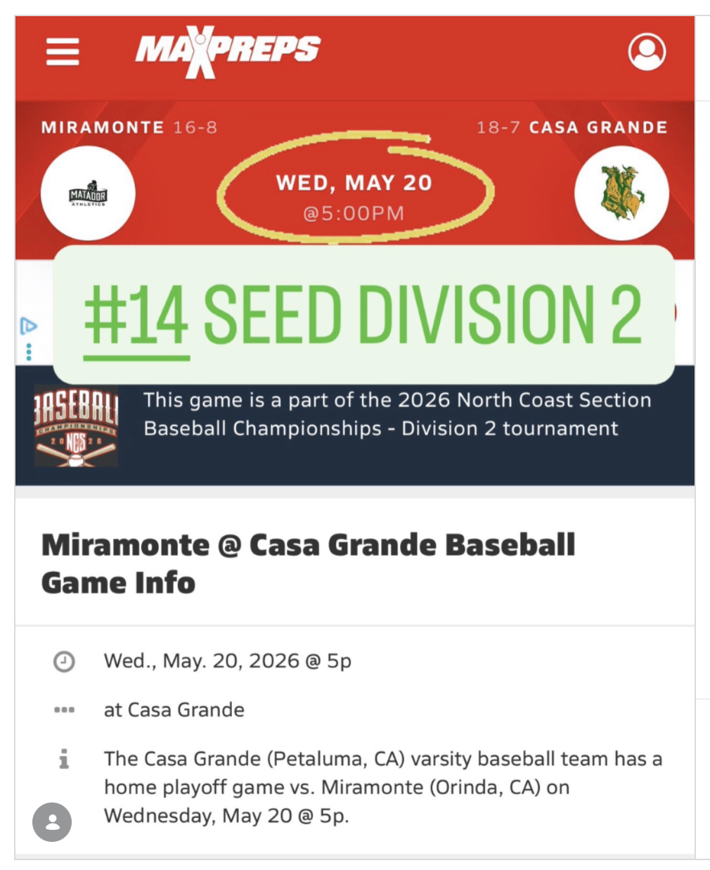 2026 NCS Division 2 Playoff Birth!