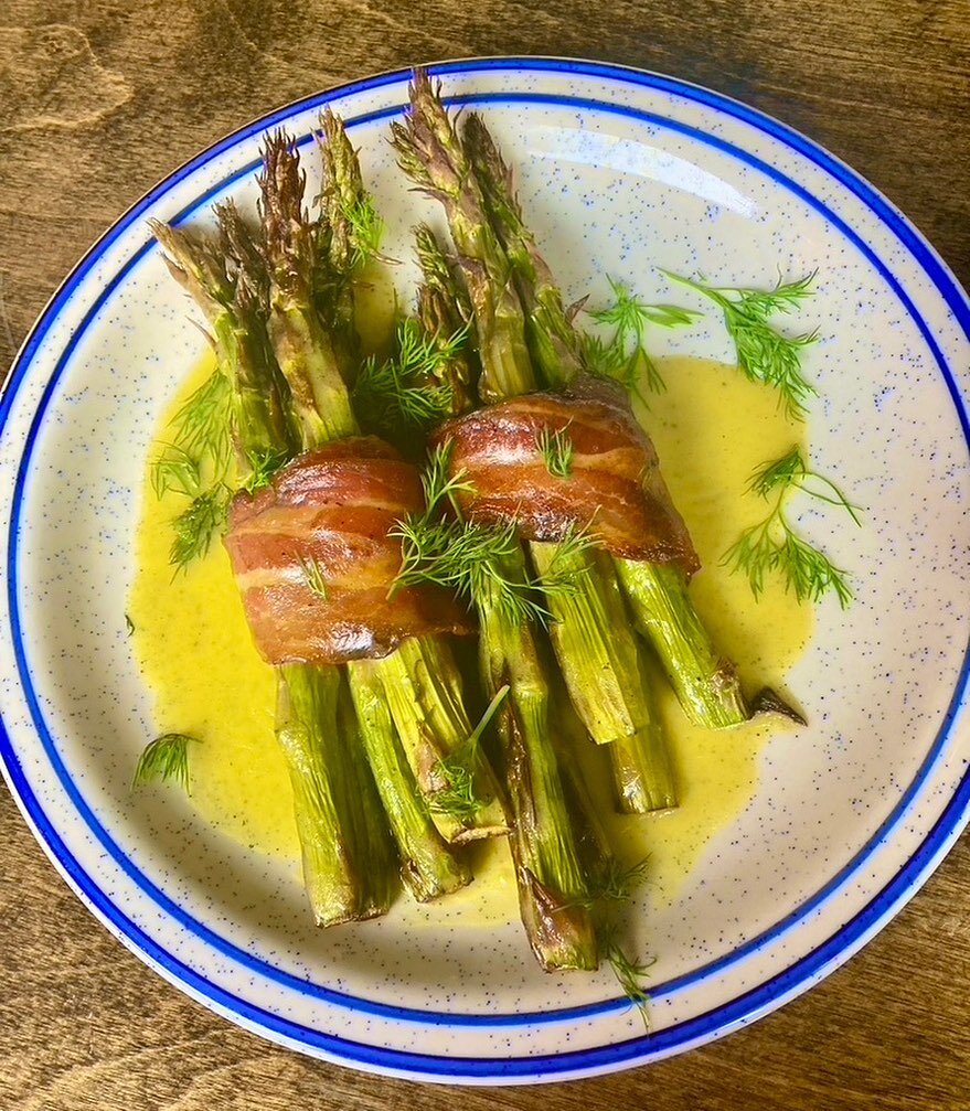 One of our favorite things to do is think of fun new combinations for our guests. And this is one of them! Our bacon wrapped asparagus features bacon wrapped around asparagus and smothered in beernaise sauce. Get it during our brunch every Saturday a