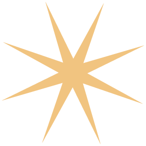 A large, stylized, beige starburst with nine points.