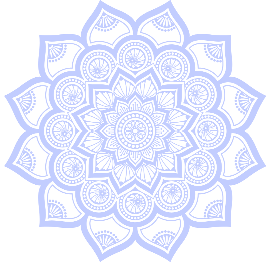 Intricate digital mandala with a floral pattern in shades of purple on a black background.