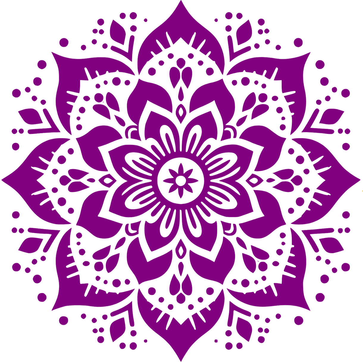 Purple mandala design on black background.