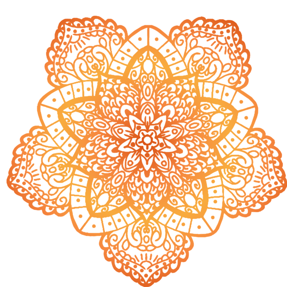 Intricate orange laser-cut mandala design pattern.