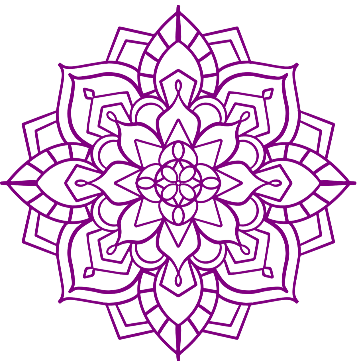 Purple mandala design on black background.