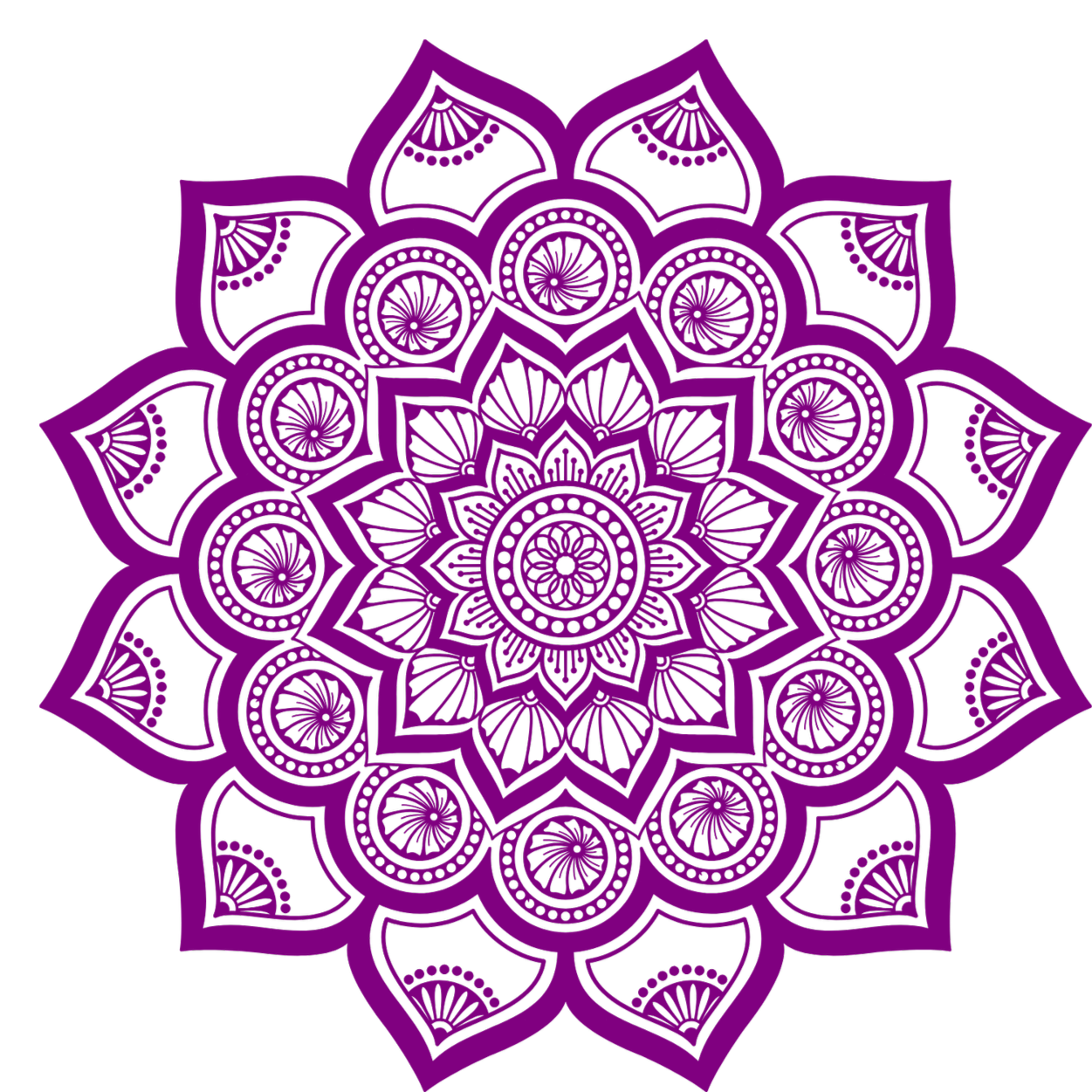 Purple mandala pattern on a black background.