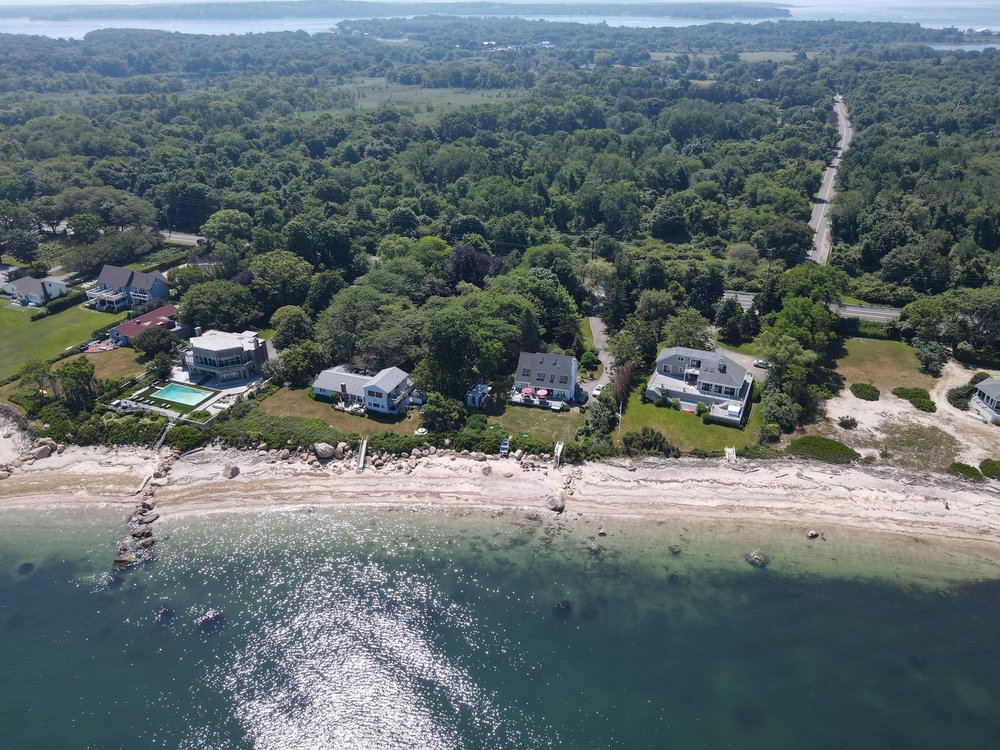 Aerial view of waterfront homes on Long Island