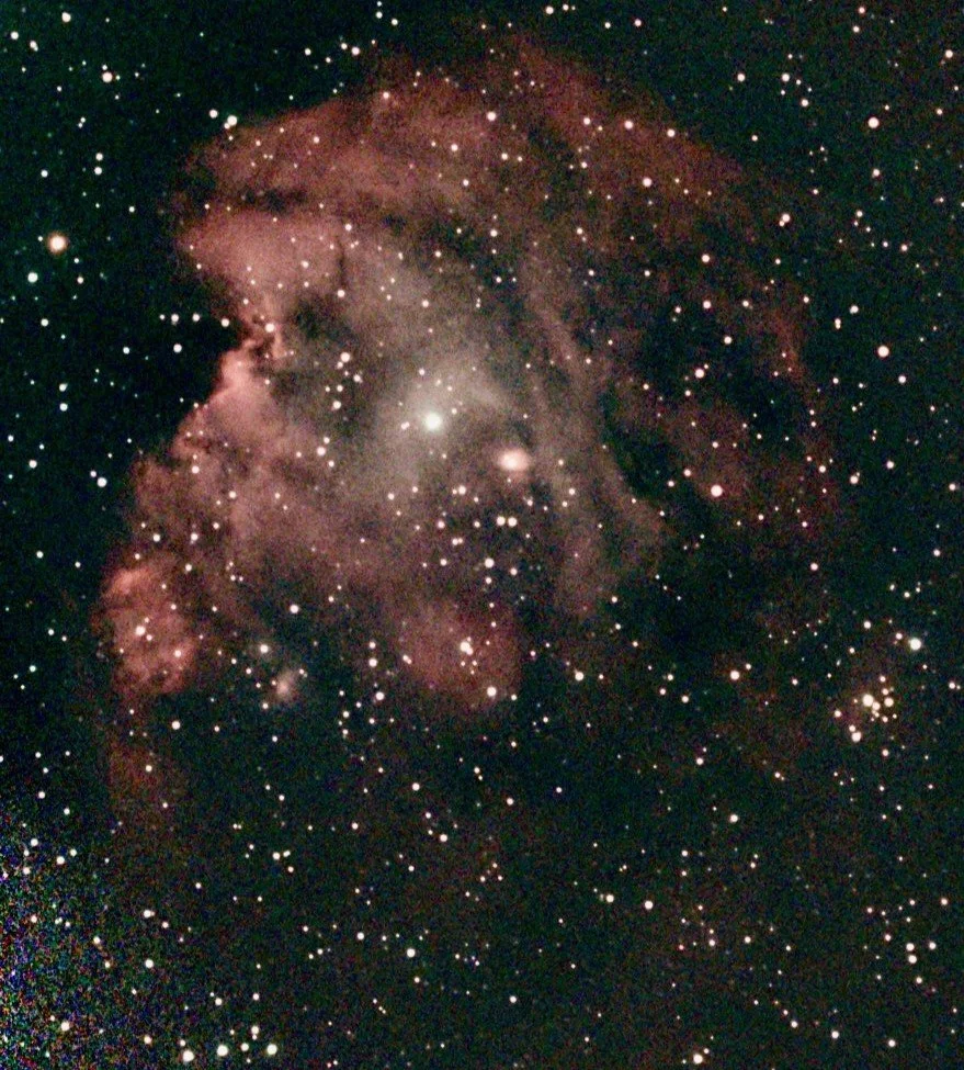 The nebula NGC 2174, also known as the Monkey Head Nebula.  Exposure over two hours using a Seestar S50 telescope.  Photo by Randal Stewart.
