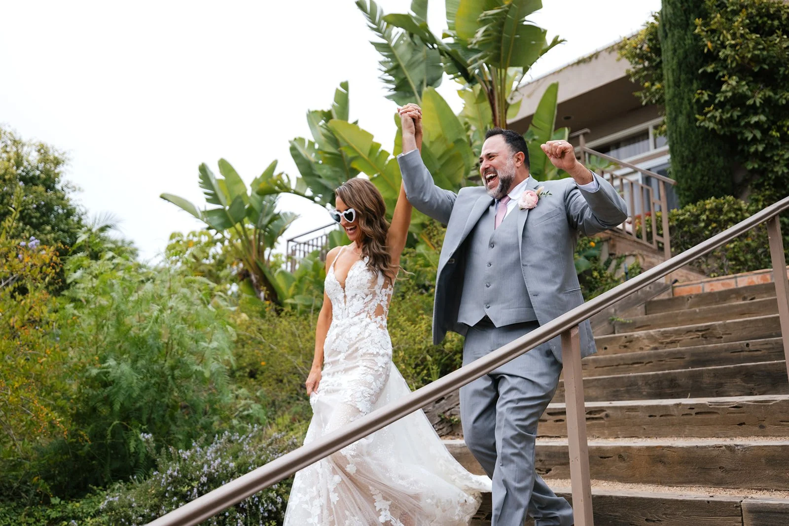 Bride Kimberly and Groom Zack make their entrance into the Groove Approved wedding reception in Malibu, CA