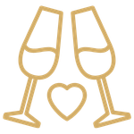 Champagne glasses icon representing engagement parties, weddings, and celebration events by Groove Approved.